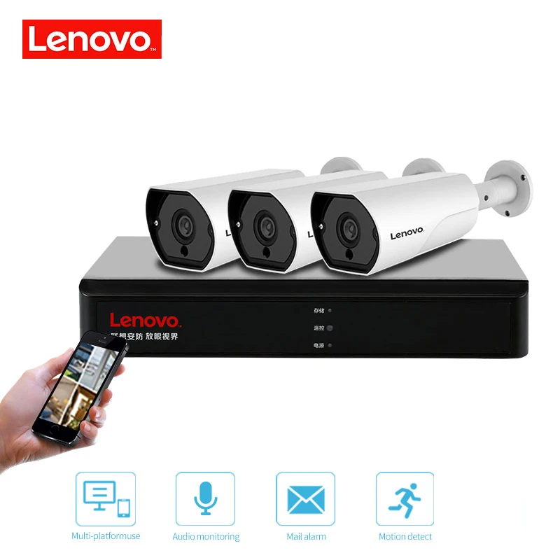 LENOVO 3CH 1080P POE NVR Kit 2.0MP HD камера видеонаблюдения системы безопасности аудио монитор ip-камера P2P уличная система видеонаблюдения
