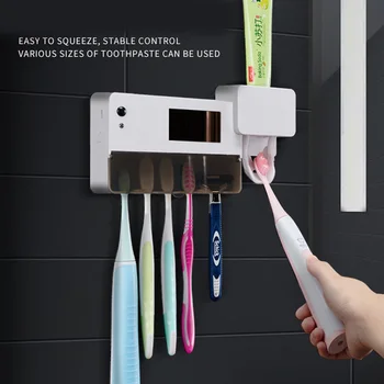 

UV Electric Toothbrush Sterilizer Wall-Mounted Toothbrush Storage Box Stylish Germicidal Tooth Set Shelf Bathroom Accessories