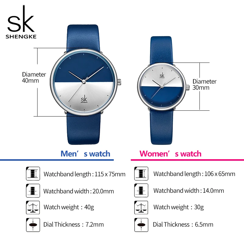 Модные парные часы с синим серебром, уникальные часы для влюбленных, подарок, минимализм, повседневные спортивные часы для женщин и мужчин, водонепроницаемые Брендовые Часы SHENGKE