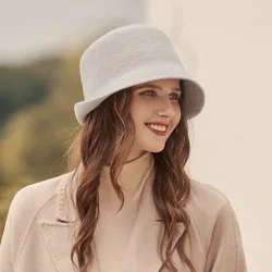 Autumn and Winter Women's Flat-top  Small Bowler Hat Wool Curled Simple Temperament Solid Color Fisherman Hat