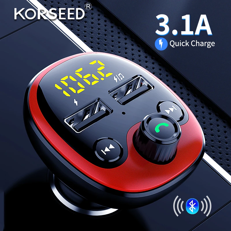 

KORSEED Modulador Transmisor FM Bluetooth Manos Libres Para Automуvil Kit de Coche Reproductor de Audio MP3 con Carga Rбpida