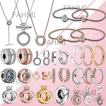 

Fahmi 2020 New 925 Sterling Silver Signature Sparkling Gold Rose Shine Logo Bar Stacking Crossover Over Triple Band Ring Gift