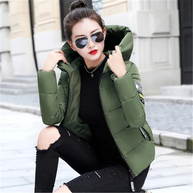 Осень-зима, Женская куртка, с капюшоном, толстая, теплая, парка, пальто для женщин, тонкая, короткая, верхняя одежда, с хлопковой подкладкой, топы размера плюс M-5XL - Цвет: green