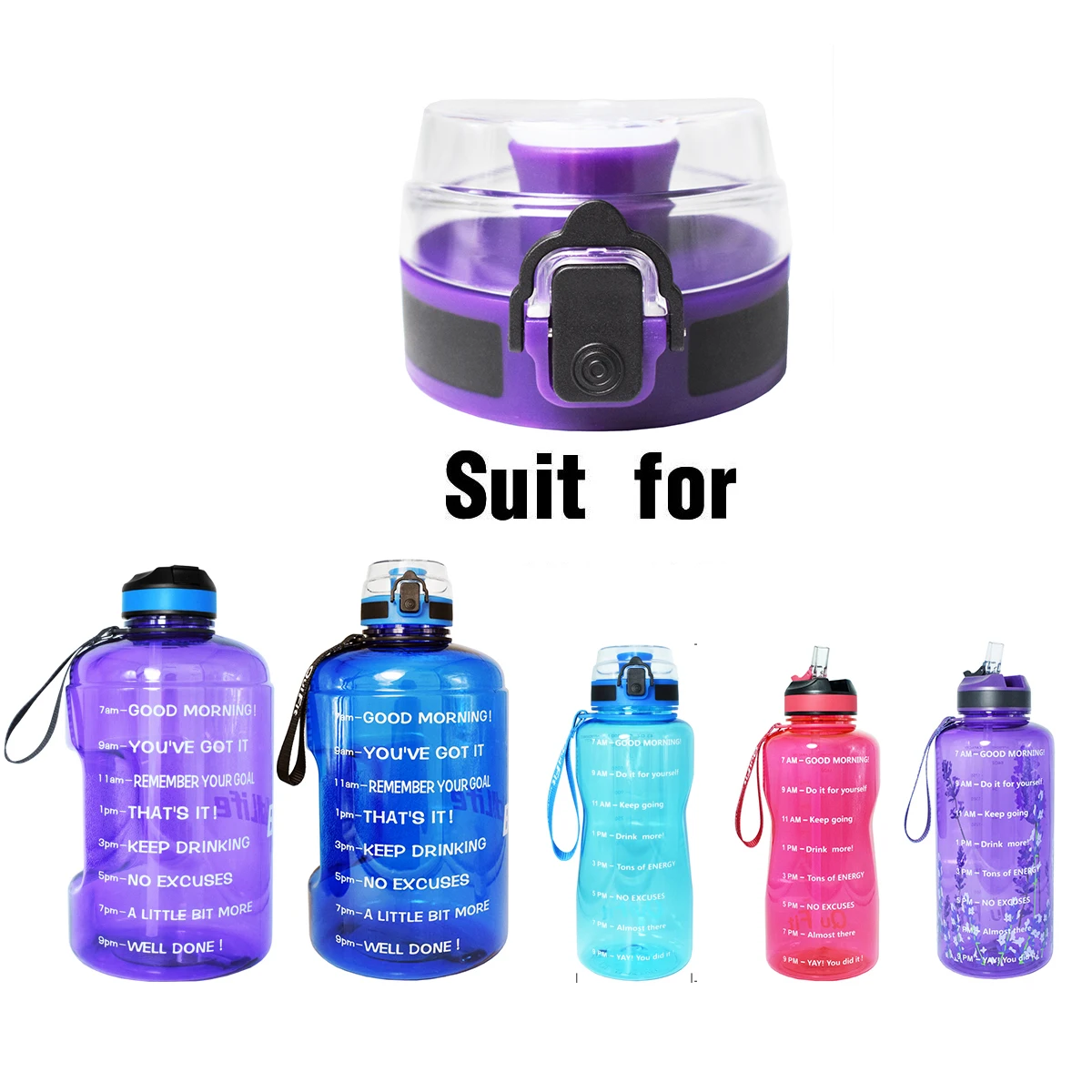 1 Click Operation Bottle Lid For Quifit Original 43oz 64oz 73oz 128oz 3.8L 2L 1.3L 450ml Gallon Water Bottle Cover Plastic