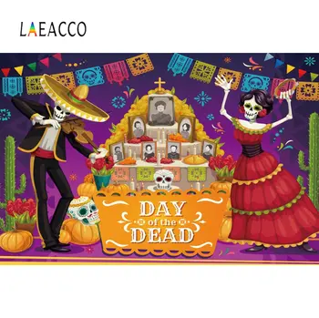 

Laeacco Photo Background Day Of The Dead Party Celebration Tomb Cactus Night Party Poster Photographic Backdrop Photo Studio