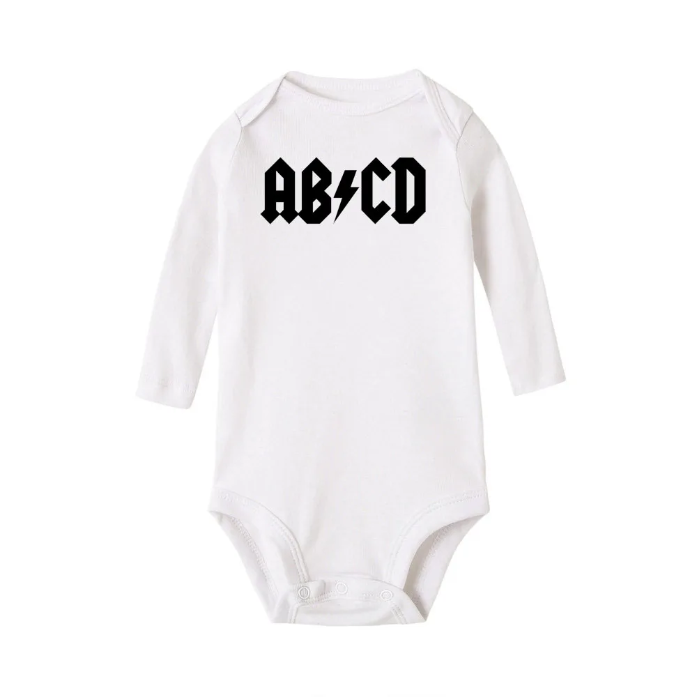 Забавный ABCD с буквенным принтом; Одежда для младенцев; Рок; Одежда для новорожденных мальчиков и девочек; Acdc; Детский комбинезон с длинными рукавами; Экипировка Одежда комбинезон