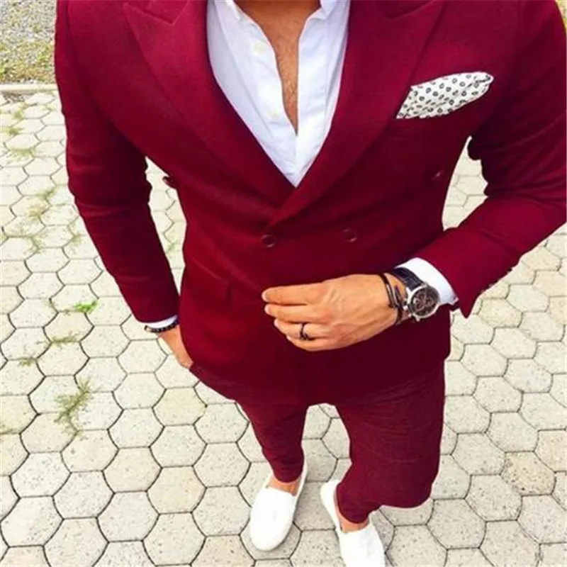 

Summer Casual Red Double Breasted High Quality Groom Tuxedos Bridegroom Suits Groomsman Blazer For Man(Jacket+Pant+Tie)