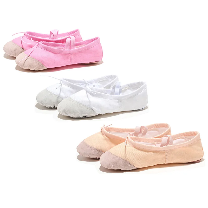 

USHINE Leather / Fabric Indoor Exercise Shoes Pink Yoga Practice Slippers Gym Kids Canvas Ballet Dance Shoes Girls Woman Kids