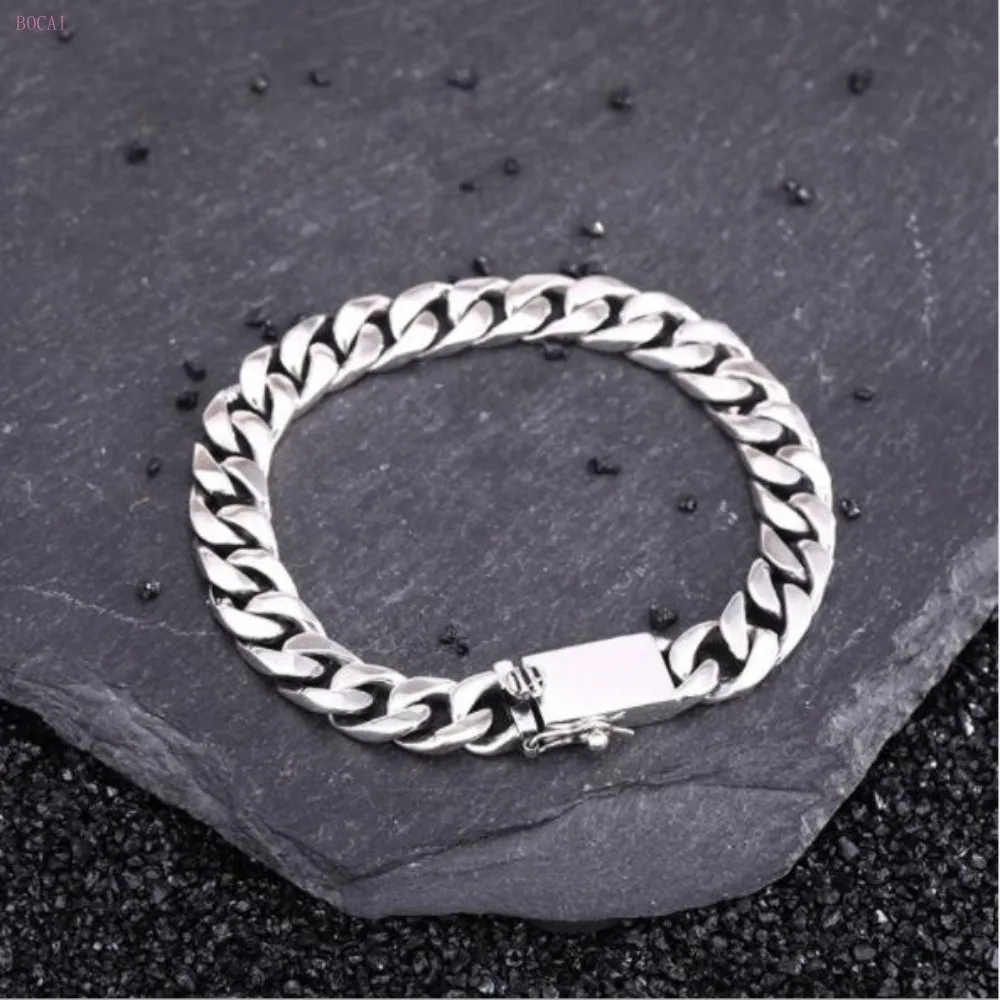 Браслет из стерлингового серебра s925, мужской модный браслет из темперы, мужской браслет на цепочке, мужской серебряный браслет, тайский серебряный браслет