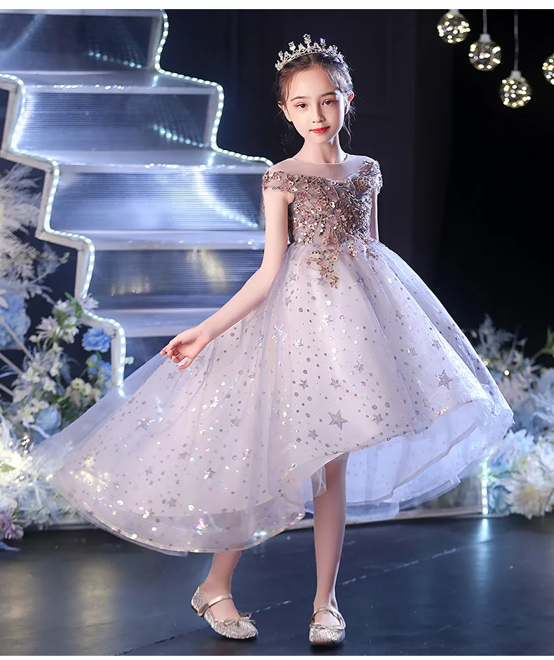 

Flower Girls Dress for Wedding Sequin Tulle Teenage Children Princess Party Graduation Gown Baby Kids Dresses Ceremony Costume