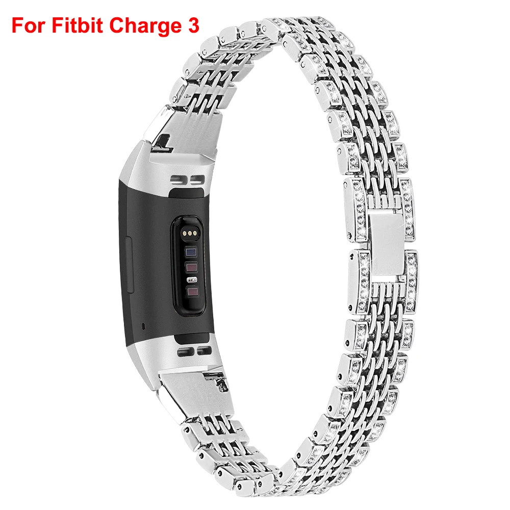 Silver-3 Металлический ремешок для Fitbit Charge 2 Charge 3 Band Diamond нержавеющая сталь Chained сменный Браслет ремешок для Fit bit Charge - Цвет: Silver-3
