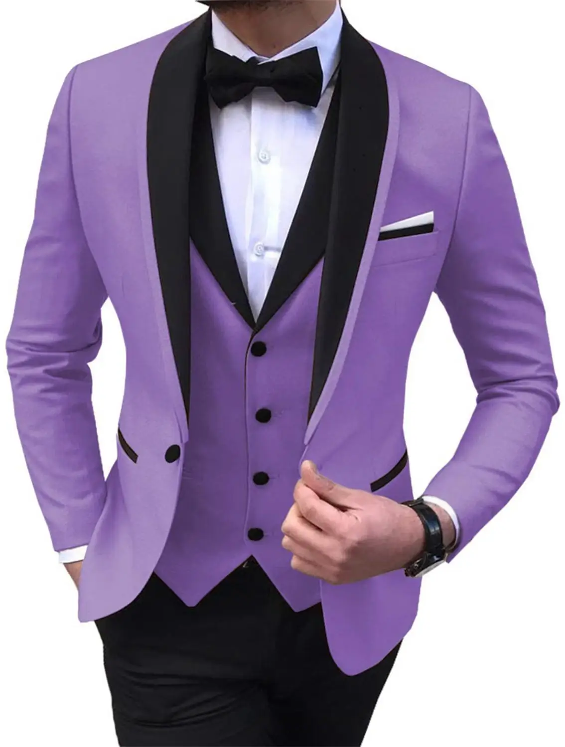 Purple Модные мужские костюмы, приталенные смокинги для выпускного вечера, шаль, лацкан, Блейзер, жилет, брюки, комплект из 3 предметов, Женихи, мужские для свадьбы - Цвет: Purple