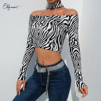 

OllyMurs New Fashion Sexy Slash Neck Women Crop Top Female Long Sleeves Women Clothes Lady Tight Holiday Street Party Club Tops