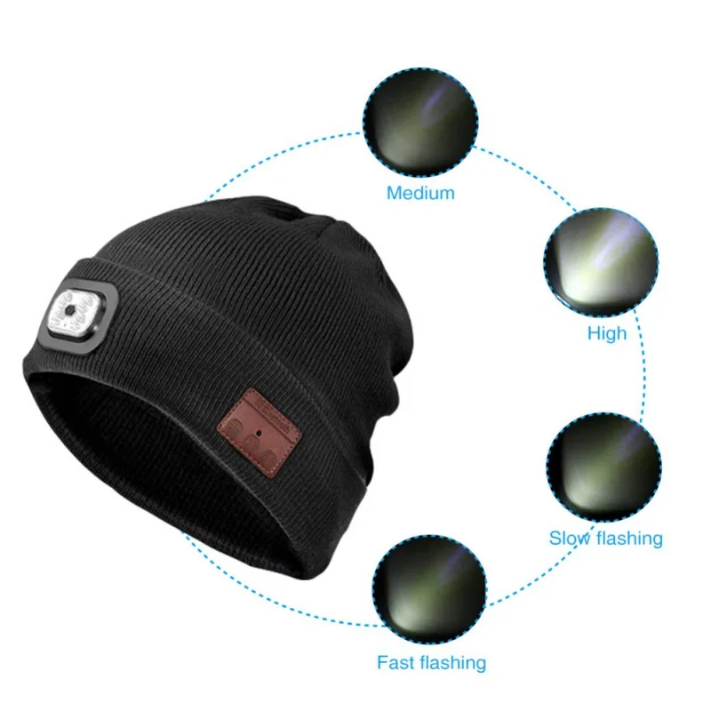 4 высокой яркости светодиодный Bluetooth бини с наушниками шапка для спортивных занятий на свежем воздухе беспроводная гарнитура перезаряжаемая Налобная крышка с микрофоном Новинка