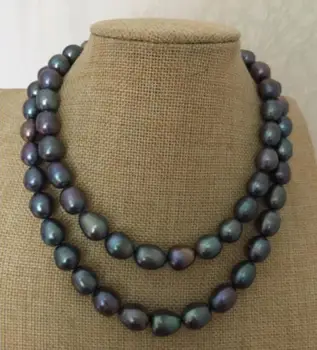 

Free shipping gorgeous 12-13mm Tahitian baroque black green pearl necklace 18"