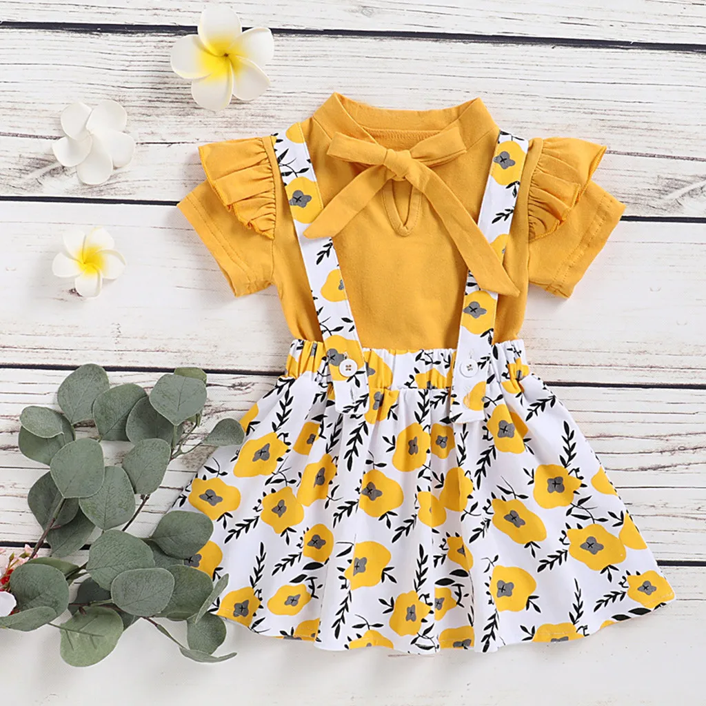 Детские комплекты одежды для девочек однотонные топы с короткими рукавами