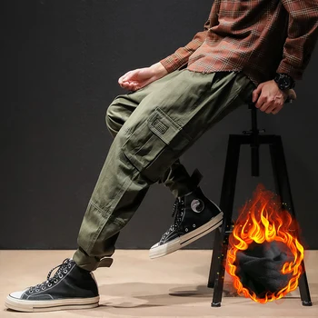 

Autumn Winter Drawstring Waist Loose Cargo Trousers Fleece Ankle Harem Pants Streetwear Harajuku Track Jogger Warm Sweatpant