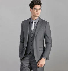 3Pcs Jacket Pants Vest Grey Men Suits Sets Business Suits Male Blazer Trousers Bridegroom Groomsmen Clothing Dinner Party Wear