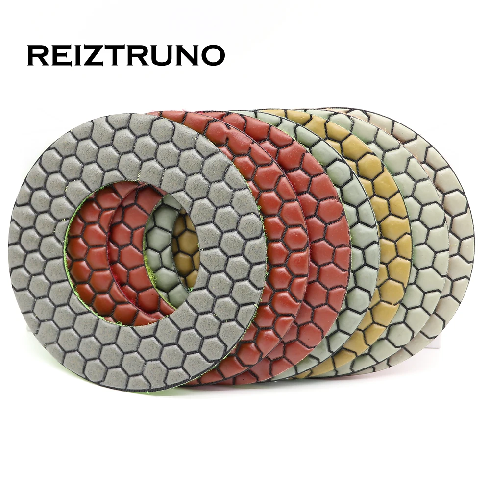 

REIZTRUNO 7PCS/Set 130mm Dry Polishing Stone Hexagon Resin Bond Professional Sanding Disk For granite Marble Floor Dry Grinding