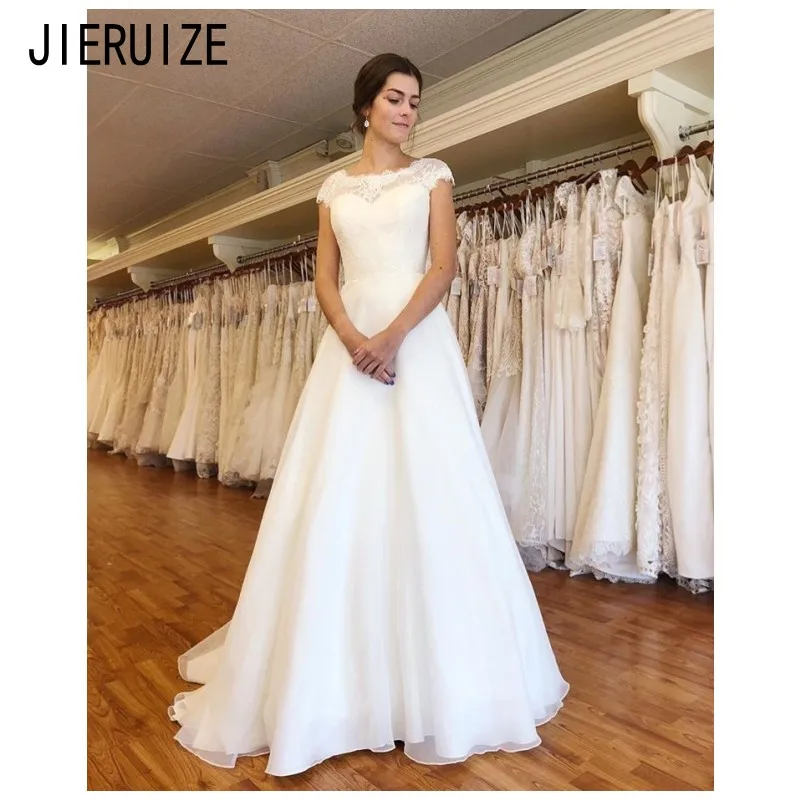 JIERUIZE, простые шифоновые свадебные платья, короткие рукава, украшение на шею, на шнуровке, на спине, элегантные свадебные платья, свадебное платье, robe de mariee