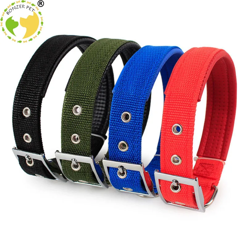 Bonzerpet нейлоновый ремень ошейник для собак однотонный базовый регулируемый металлический Пряжка прочный для маленьких средних и больших собак кошек 5 размеров ошейники для домашних животных