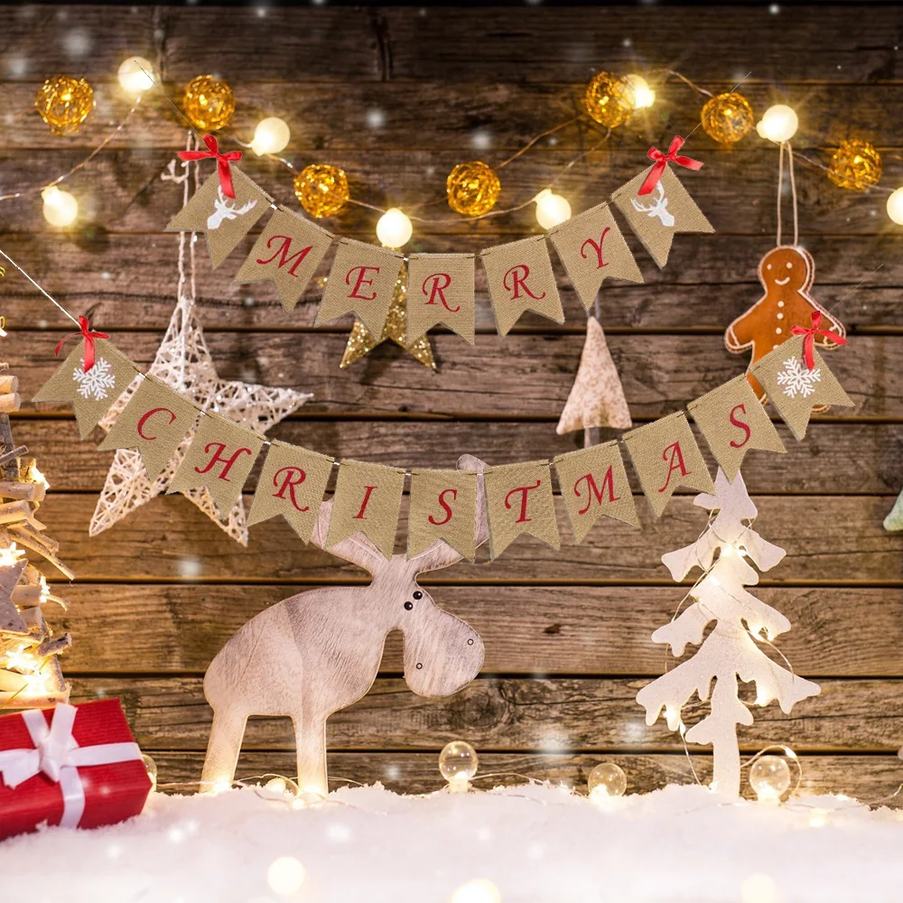 Висячий флаг Рождество MerryChristmas Рождественская вечеринка Снежинка льняной висячий флаг украшение «оленьи рога»