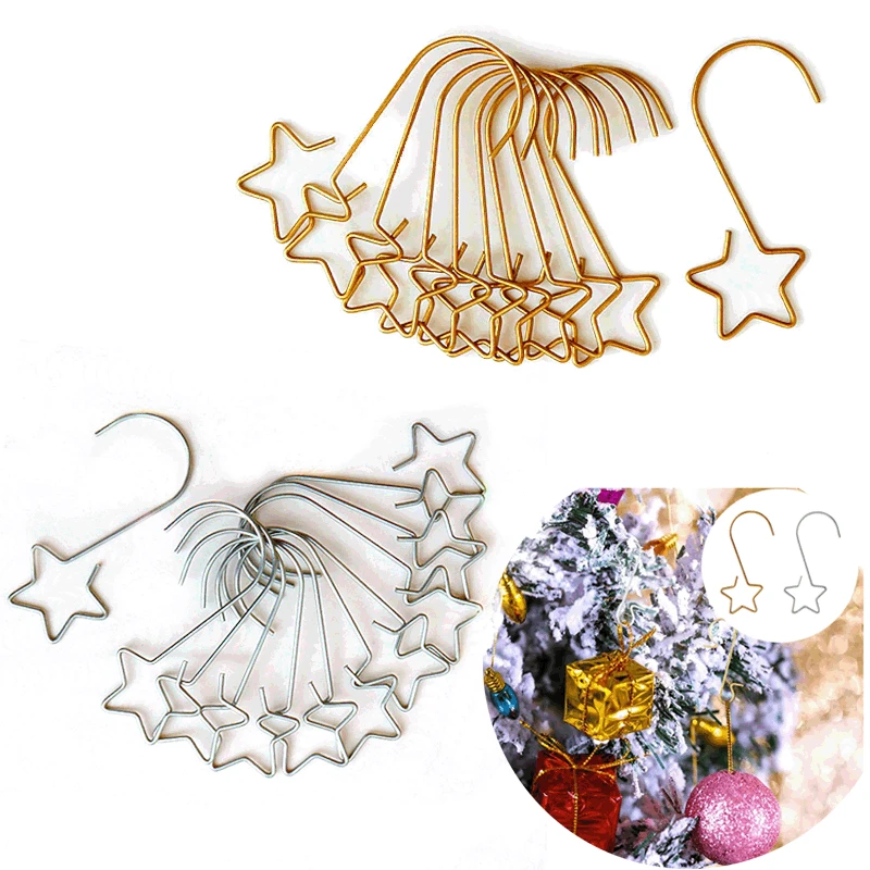 

20 PCS/bag Multi-purpose Golden Metal Christmas Star Shape Wreath Hooks Home Gadgets Christmas Tree Holder Decoration