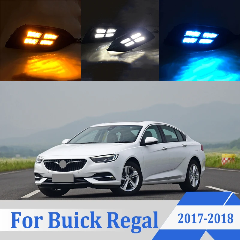 2 шт. для Buick Regal- Светодиодный дневной ходовой светильник DRL Автомобильная противотуманная фара 6000K Белый Желтый поворотный синий светильник
