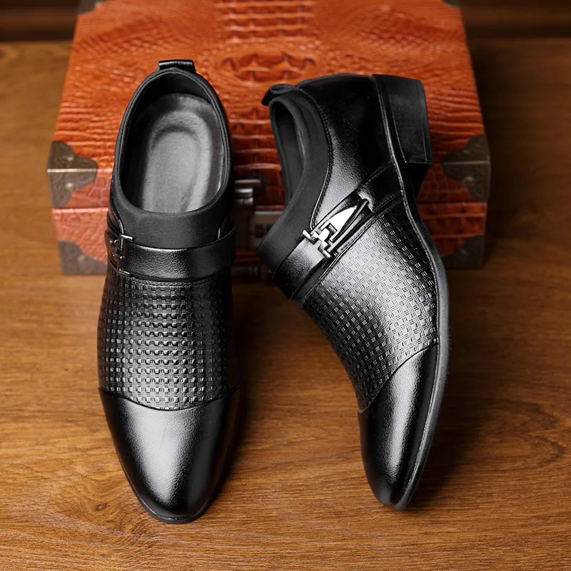 

Men's Shoes Plus Size 45-48 Plaid Comfortable Mens Office Shoes Leather Slip On Buckle Dress Shoes Man Solid