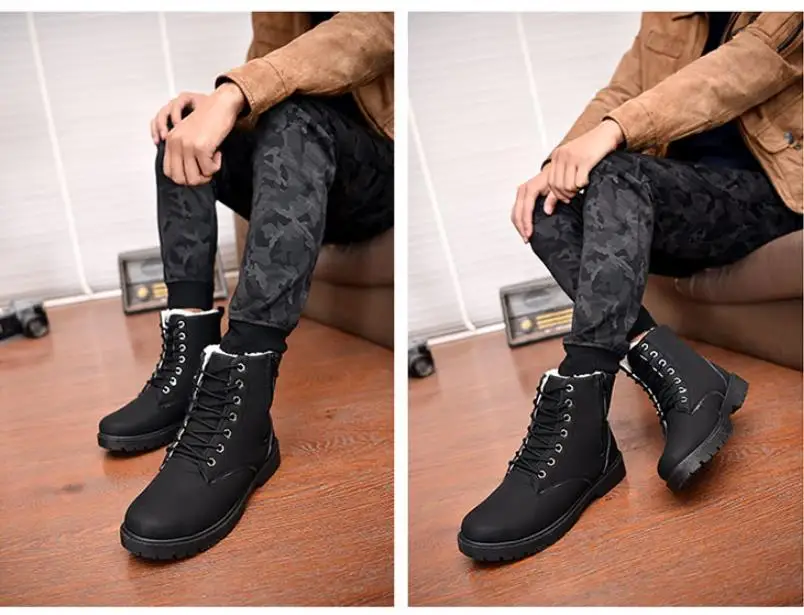 Winter men's warm leather boots fashion leisure high help men snow boots outdoor mountaineering waterproof men's work boots