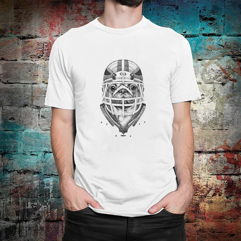 

American Pug Football T-Shirt Harajuku Men T Shirt Ulzzang Fun Kawaii WoMen Tshirt Summer Casual Tops