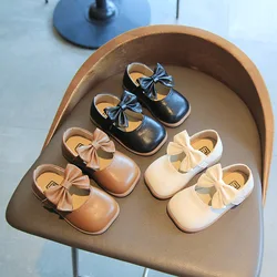 Chaussures de printemps en cuir pour enfants, baskets de couleur unie avec nœud papillon pour bébés filles, chaussures pour nourrissons à bout carré pour filles E11231, 2022 