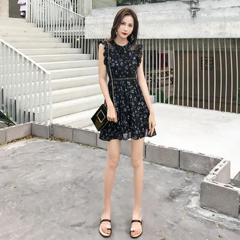 

2020 Shredded Chiffon Dresses New Summer Bright and Popular Summer Hepburn Retro Dresses High Waist Girls
