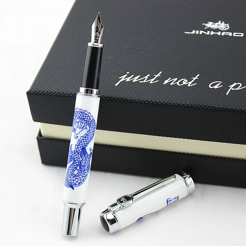 Jinhao 950 синий и белый фарфор Дракон Средний Перо 18kgp авторучки