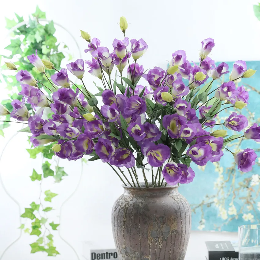 Для свадьбы искусственные цветы 7 головок Eustoma искусственный шелк Gradiflorus Lisianthus декоративный цветок для дома отель Рождество 1 шт