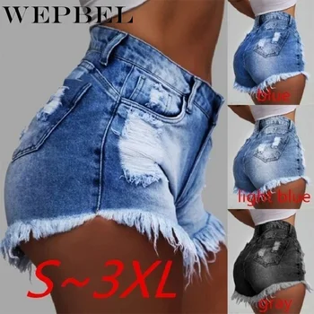 

Wepbel High Wasit Jeans Fashion Sexy Skinny Denim Shorts Hole Tassel Short Pants Thin Plus Size Summer Club Wear Streetwear