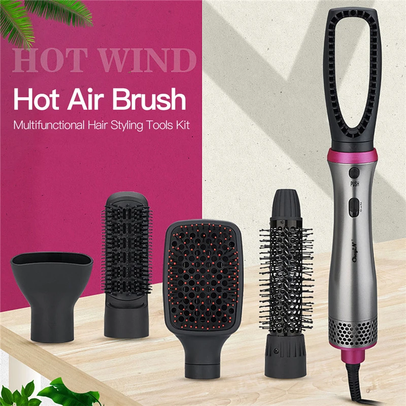 

5 IN 1 Negative lon Hair Blow Dryer Volumizer Hot Air Brush Rotating Curler Straightener Comb Professional Salon Styling Tool 53