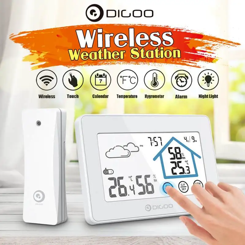 

DIGOO DG-TH11300 Barometric Weather Station Indoor Outdoor Forecast Sensor 3CH Backlit Thermometer Hygrometer Calendar Clock