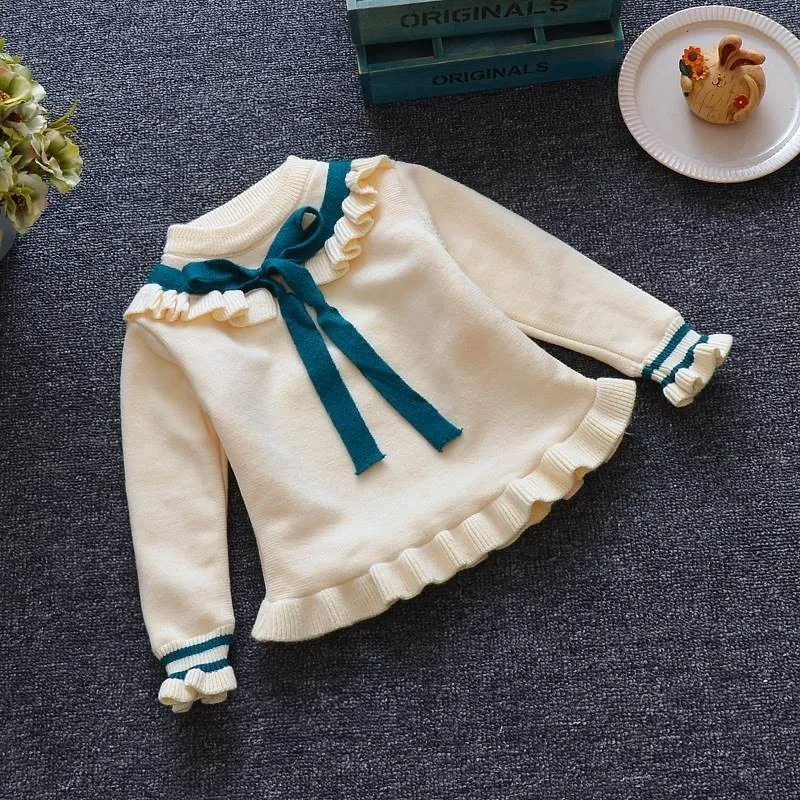 Tie sweater white Детский Зимний толстый свитер для девочек; пальто с героями мультфильмов; Детские свитера для мальчиков; Одежда для младенцев; теплый флисовый детский пуловер; блузка с длинными рукавами - Color: Tie sweater white