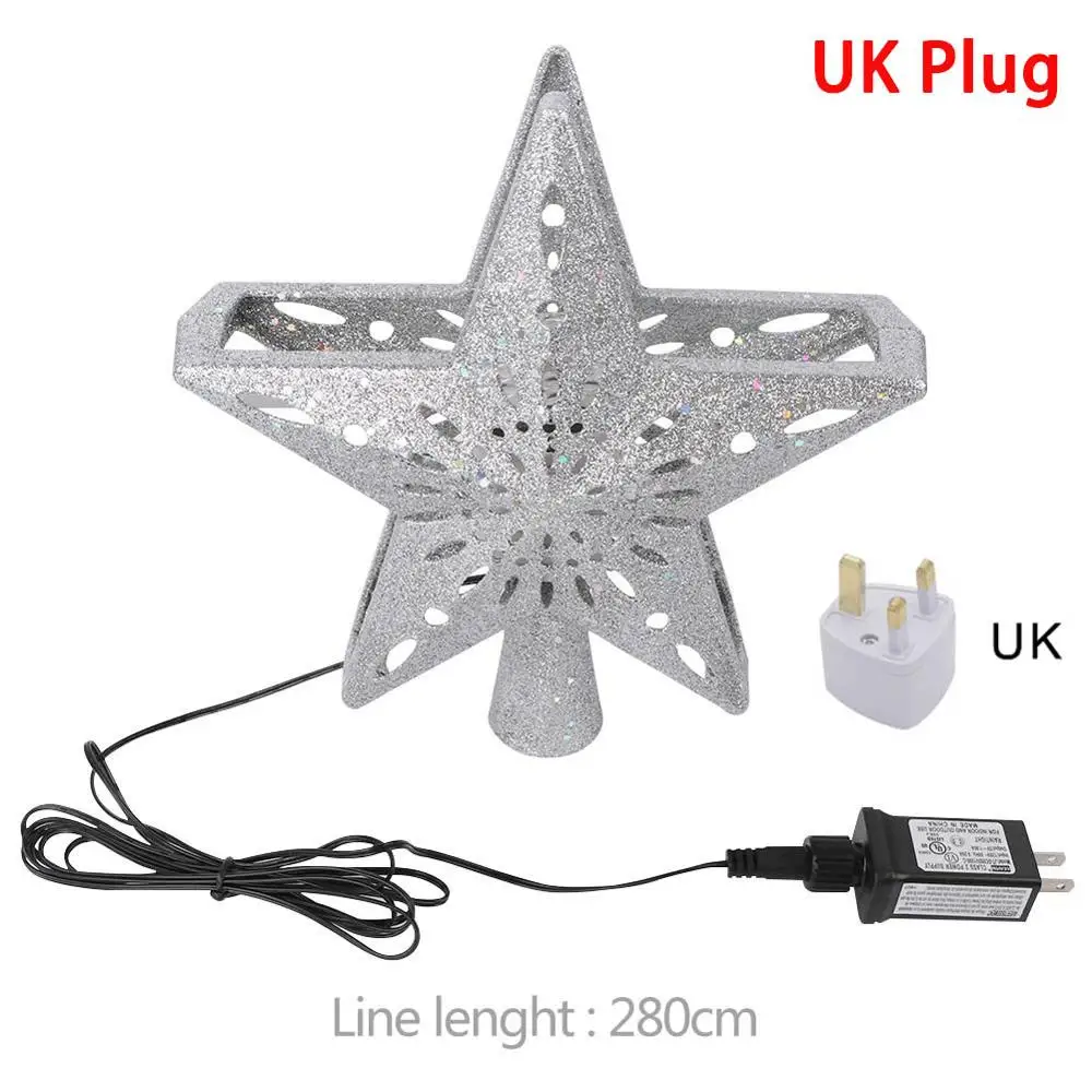 B UK Plug OurWarm 3D блестящая Звезда Рождественская елка Топпер со встроенным вращающимся светодиодный проектор Снежинка Рождественская елка орнамент домашний декор - Цвет: B UK Plug