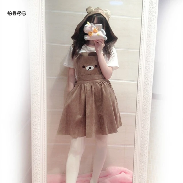 Vestido relaxante de urso kawaii, bordado de urso, lolita, rilukkuma, saia  geral, chapéu, kawaii japonês, roupas fofas, saias harajuku - AliExpress