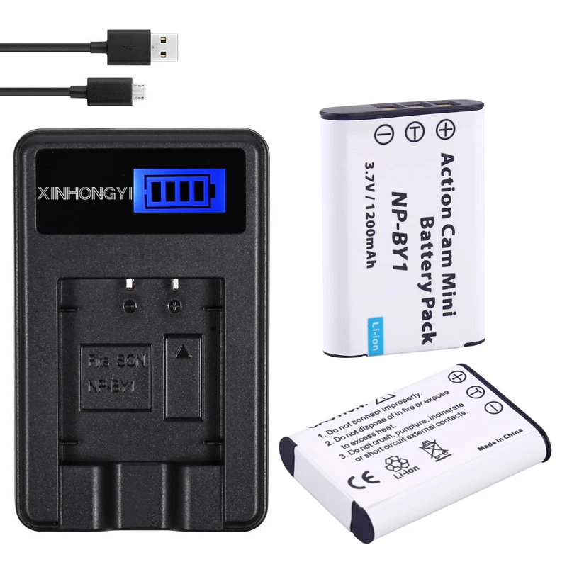 2 аккумулятора NPBY1 np by1 батареи + зарядное устройство USB с ЖК-дисплеем для мини