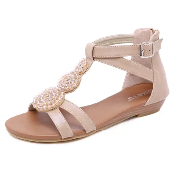 

2020 women's sandals bohemian beaded glass rhinestone large size Roman sandals