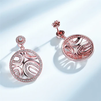 

DY 925 Sterling Silver Earring Cubic Zirconia Dangle Drop Charm In Rose Gold Plated Hollow Earring For Women Fashion Jewelry