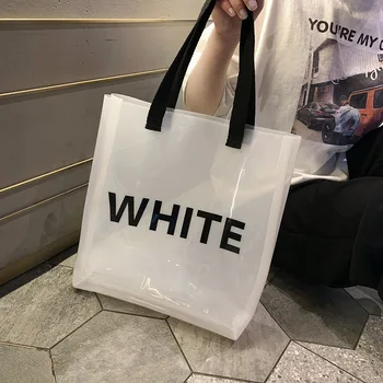 

PVC transparent handbag 2020 summer new bucket jelly bag Korean version of the shoulder letter large capacity beach bag