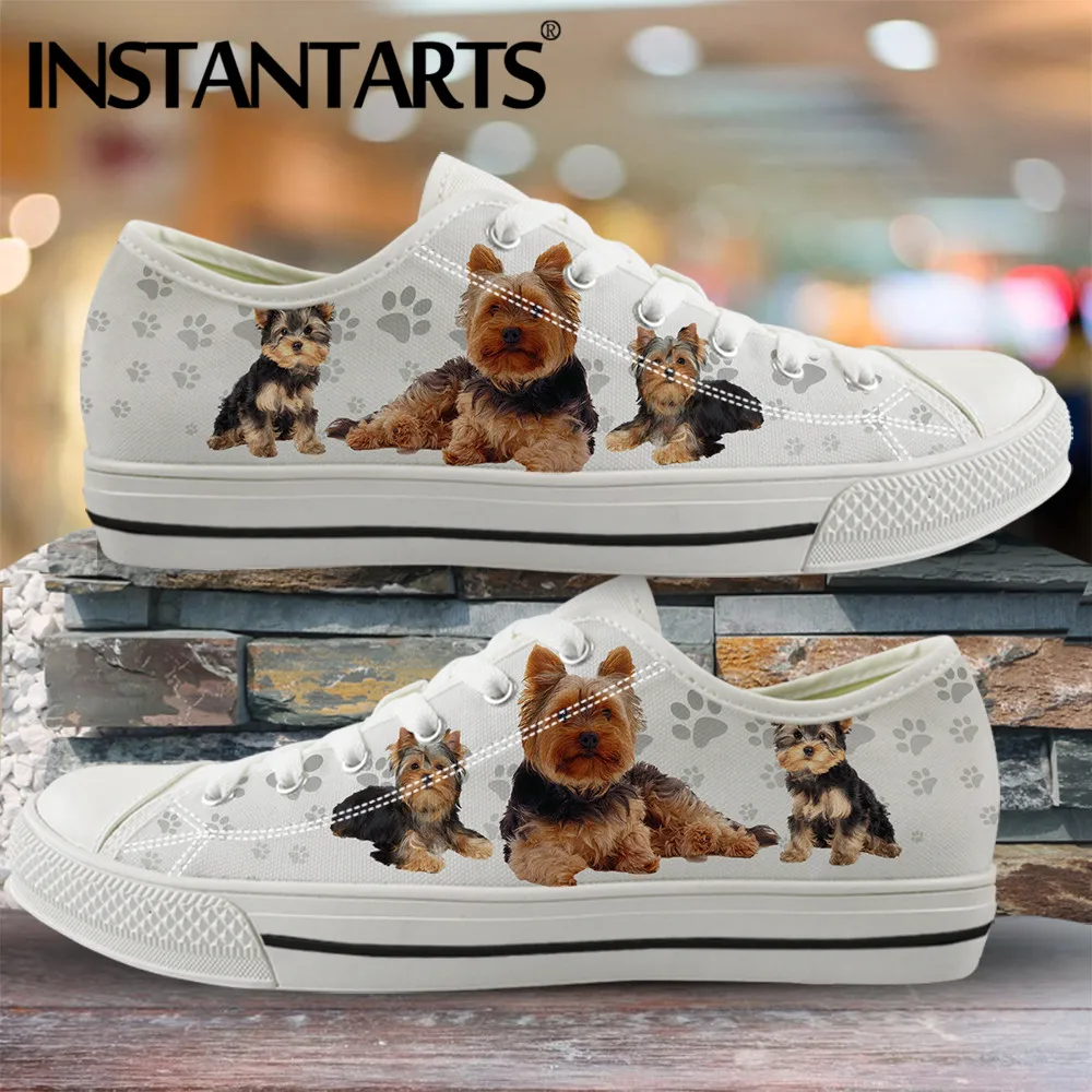

INSTANTARTS Women Classic Vulcanized Shoes Yorkshire Terrier Pet Dog Puppy 3D Print Casual Lace-up Sneaker Ladies Canvas Shoes