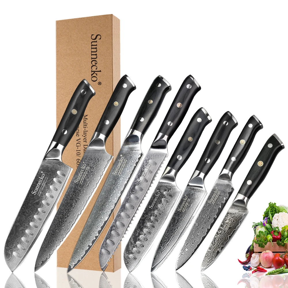 SUNNECKO Дамаск шеф повара кухонные ножи японский VG10 стали нарезки Santoku Кливер стейк