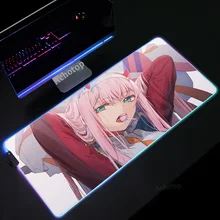 RGB Zero Two Kawaii Mouse Pad Gamer Laptop Mini Game Accessories Gamer Keyboard Carpet Pad Mousepad LED Gaming Desk Mat Gifts