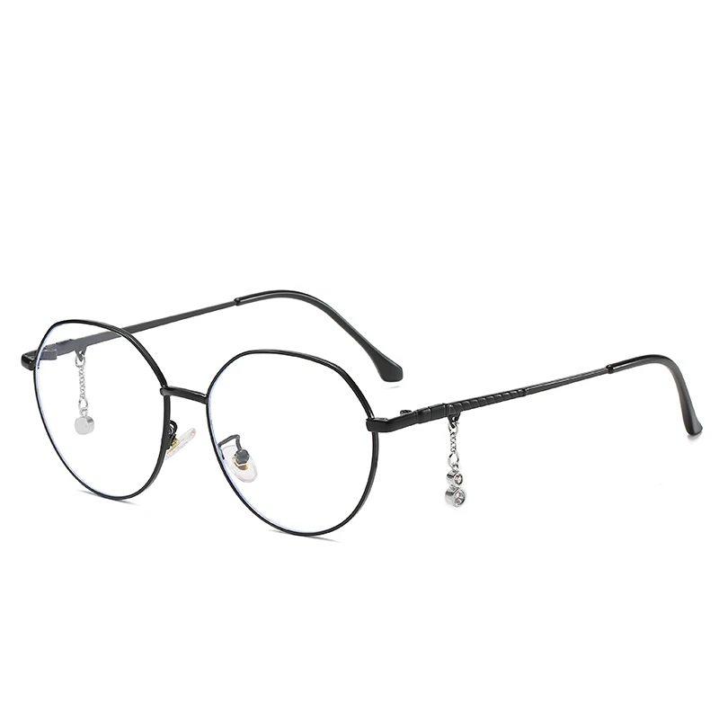 Модный металлический анти-синий светильник, очки, оправа для женщин, Ретро стиль, круглые прозрачные линзы, очки для девушек, оптические очки Oculos De Grau - Цвет оправы: Black Frame