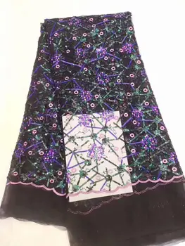 

Hot sales Embroidered African French Lace High Quality Tulle French Lace Material Fabric With Sequins FFD1110